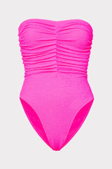 Textured Ruched One Piece - Neon Pink