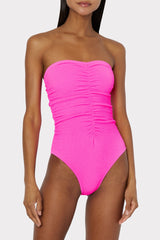 Textured Ruched One Piece - Neon Pink
