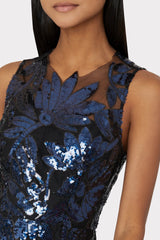 Kinsley Floral Sequins Dress - Navy