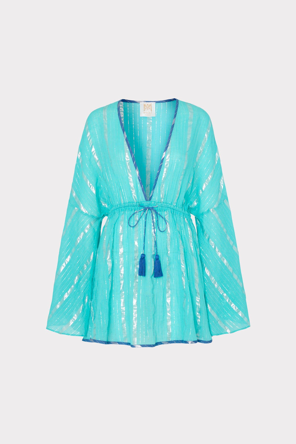 Olympia Lurex Stripe Coverup Dress - Turquoise/Blue