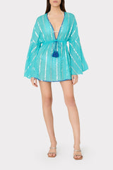 Olympia Lurex Stripe Coverup Dress - Turquoise/Blue