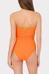 Textured Ruched One Piece - Neon Orange