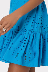 Butterfly Eyelet Off The Shoulder Dress - Blue