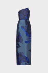 Asymmetrical Forest Jacquard Maxi Dress - Navy Multi