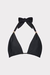 Bardot Beaded Halter Bikini Top - Black