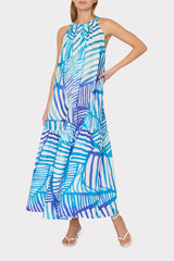 Abstract Blue Tropics Maxi Cover-Up Dress - Blue Multi