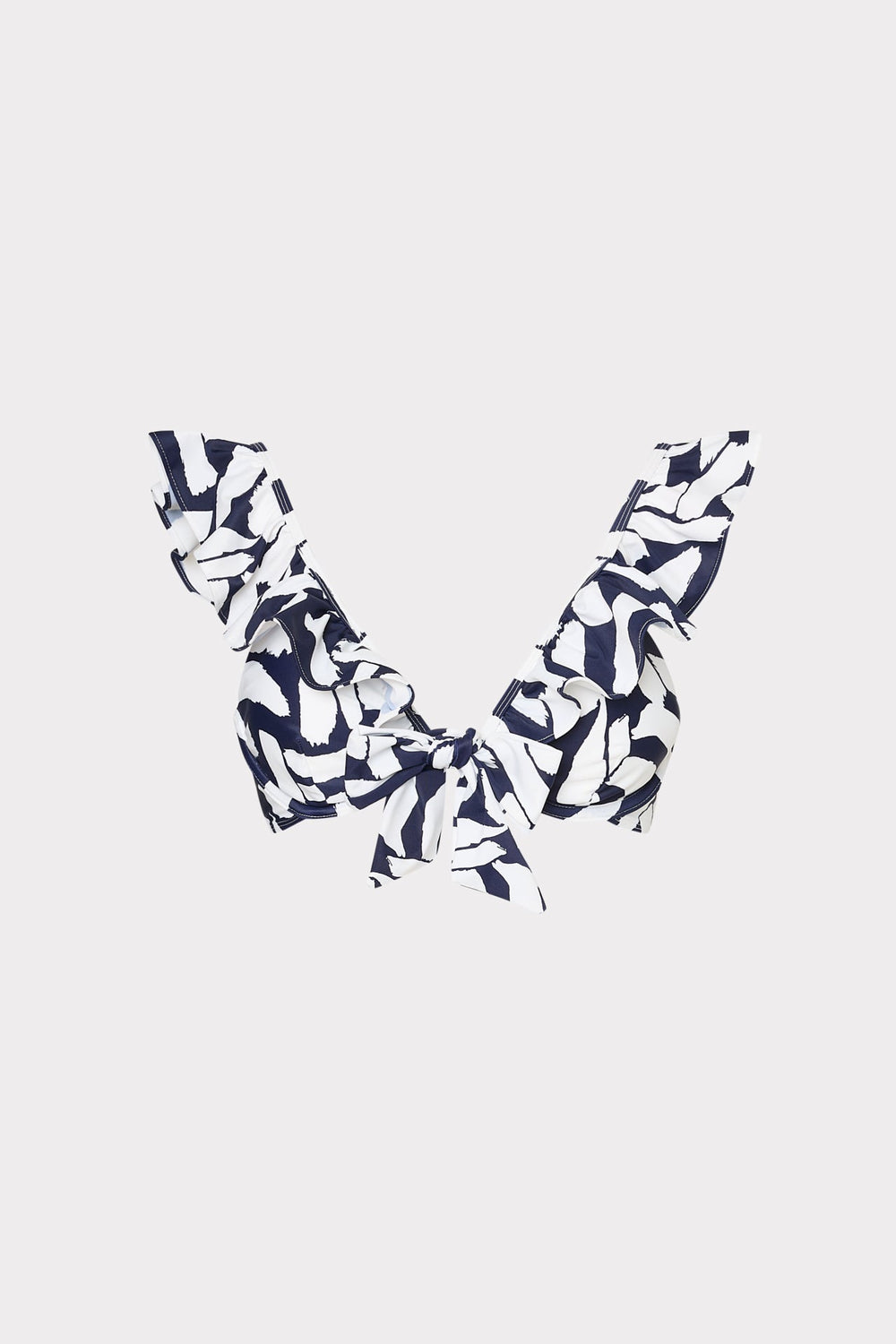 Italian Graphic Brushstroke Ruffle Bikini Top - Navy/Ecru