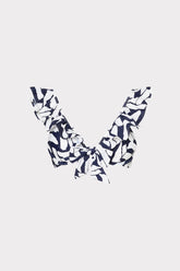 Italian Graphic Brushstroke Ruffle Bikini Top - Navy/Ecru