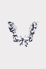Italian Graphic Brushstroke Ruffle Bikini Top - Navy/Ecru