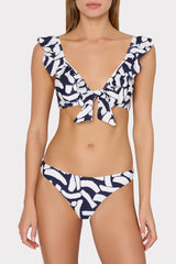 Margot Italian Graphic Brushstroke Bikini Bottom - Navy/Ecru