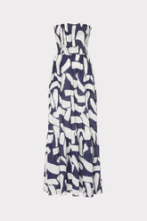 Olen Graphic Brushstroke Strapless Maxi Dress - Navy/Ecru