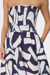 Olen Graphic Brushstroke Strapless Maxi Dress - Navy/Ecru