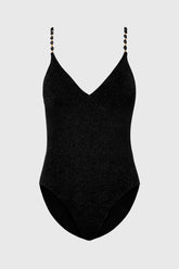 Cannes Beaded Strap One Piece - Black/Gold