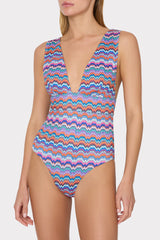 Ana Barcelona Metallic Chevron One Piece - Blue Multi