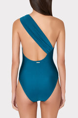 Sam Gloss One Shoulder One Piece - Dark Teal