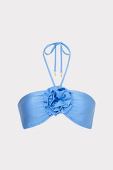 Rose Floral Applique Halter Bikini Top - Mineral Blue