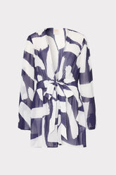 Jessie Graphic Brushstroke Chiffon Cover-Up - Navy/Ecru