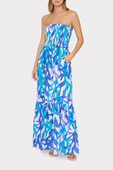 Olen Under The Sea Strapless Maxi Dress - Blue Multi