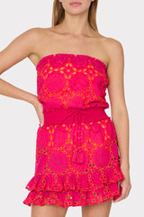 Verity Two Tone Geo Eyelet Cover-Up Dress - Pink/Coral