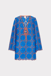Viara Two Tone Geo Eyelet Cover-Up Dress - Cobalt/Coral