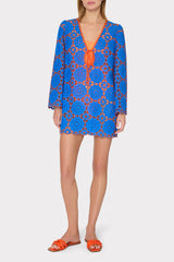 Viara Two Tone Geo Eyelet Cover-Up Dress - Cobalt/Coral
