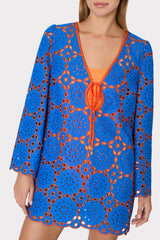 Viara Two Tone Geo Eyelet Cover-Up Dress - Cobalt/Coral