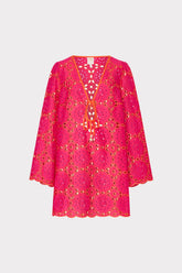 Viara Two Tone Geo Eyelet Cover-Up Dress - Pink/Coral