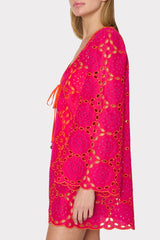 Viara Two Tone Geo Eyelet Cover-Up Dress - Pink/Coral