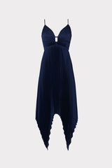 Joanna Pleated Satin Dress - Navy