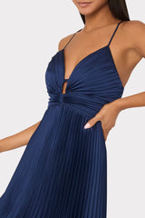 Joanna Pleated Satin Dress - Navy