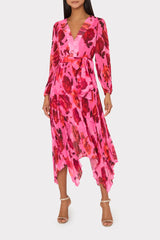 Liora Blurred Blossom Pleated Dress - Pink Multi