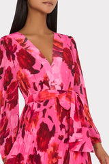 Liora Blurred Blossom Pleated Dress - Pink Multi
