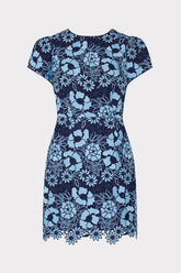 Kyla Two Tone Floral Lace Mini Dress - Blue/Navy