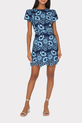 Kyla Two Tone Floral Lace Mini Dress - Blue/Navy