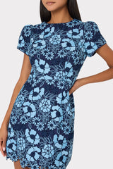 Kyla Two Tone Floral Lace Mini Dress - Blue/Navy