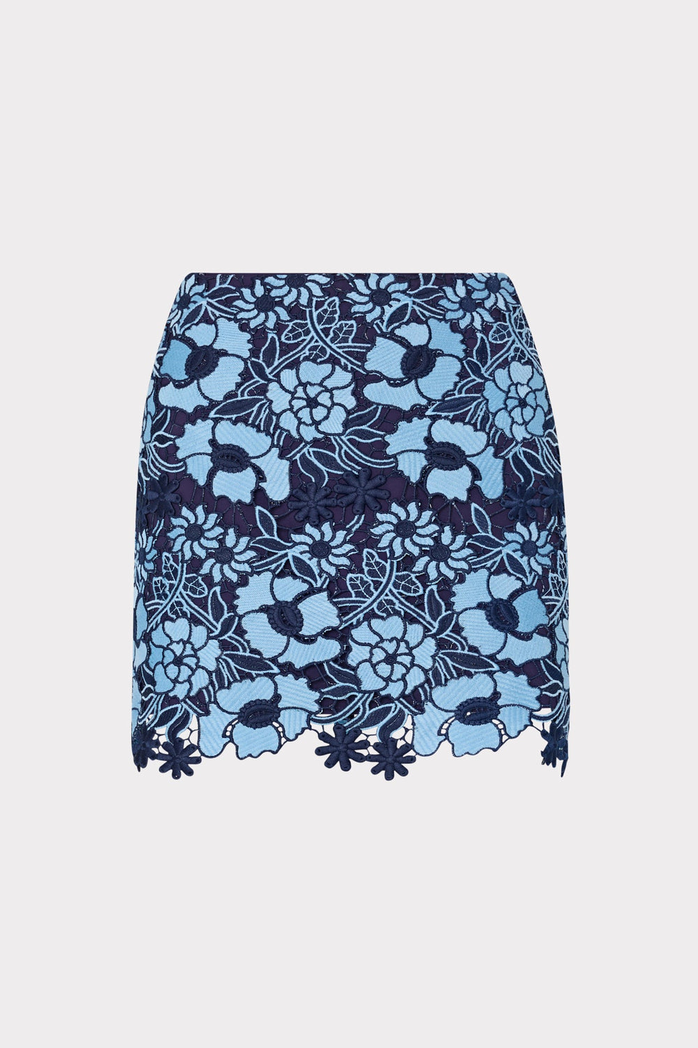 Two Tone Floral Lace Mini Skirt - Blue/Navy