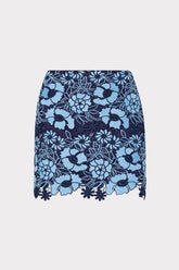 Two Tone Floral Lace Mini Skirt - Blue/Navy