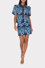 Two Tone Floral Lace Mini Skirt - Blue/Navy