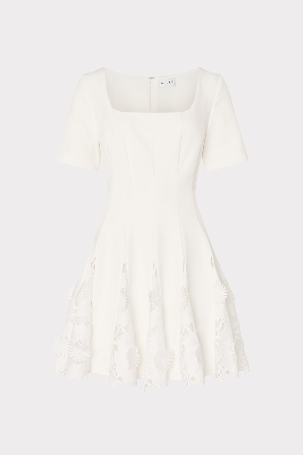 Joy Lace Combo Mini Godet Dress - White