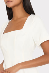 Joy Lace Combo Mini Godet Dress - White