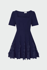 Joy Lace Combo Mini Godet Dress - Navy