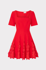 Joy Lace Combo Mini Godet Dress - Red