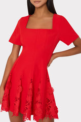 Joy Lace Combo Mini Godet Dress - Red