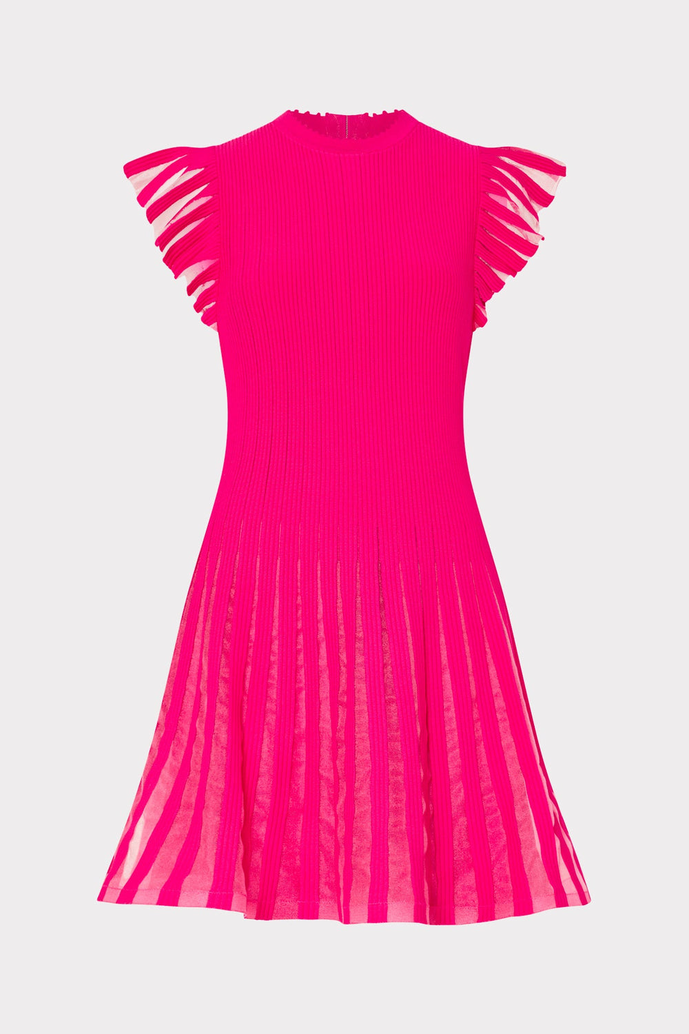 Sheer Flutter Sleeve Knit Mini Dress - Pink