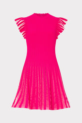 Sheer Flutter Sleeve Knit Mini Dress - Pink