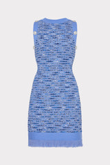 Textured Fringe Knit Mini Dress - Blue