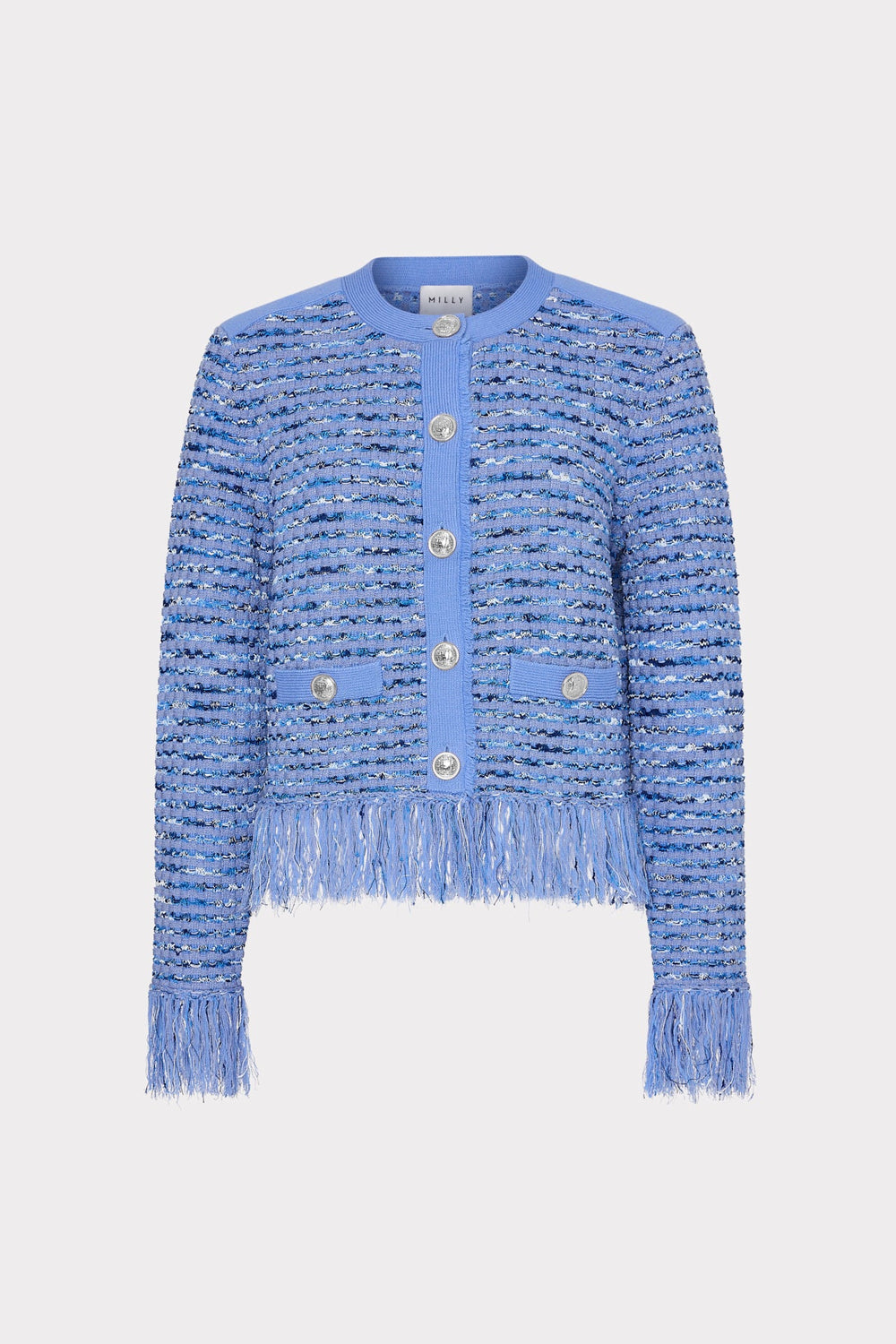 Fringe Trim Cardigan - Blue