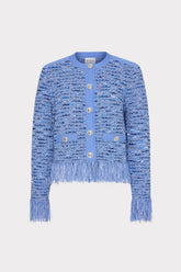Fringe Trim Cardigan - Blue