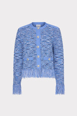 Fringe Trim Cardigan - Blue
