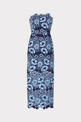 Kait Two Tone Floral Lace Midi Dress - Blue/Navy